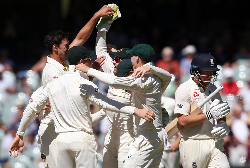  Australian team celebrate after taking a comfortable 2-0 lead