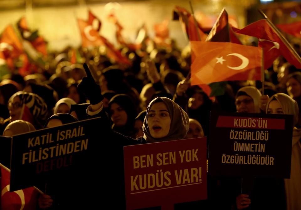  Protesters in Turkey, where Trump's declaration was met with firm official opposition