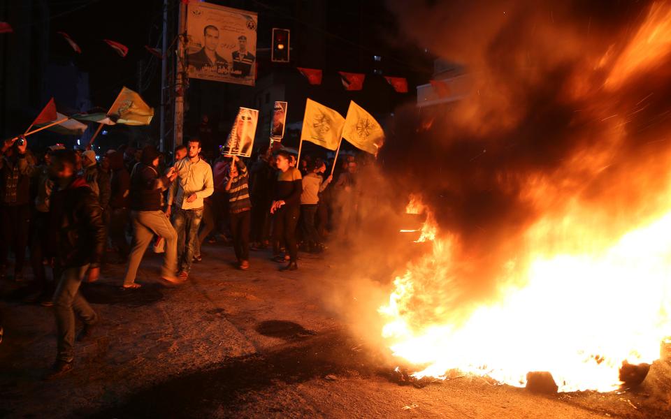  A protest at the main Square in Gaza City. Hamas said Trump had 'opened the gates of hell'