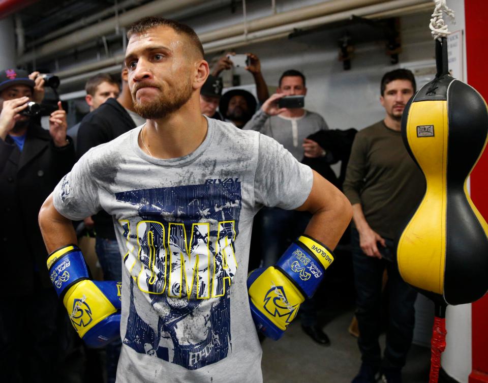 Vasyl Lomachenko will seek to keep a hold of his world title at the weekend