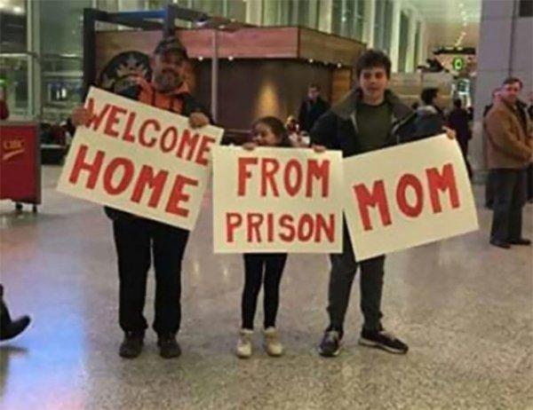  This mum can't have been too impressed to be greeted as an inmate if she was on her way home from a business trip