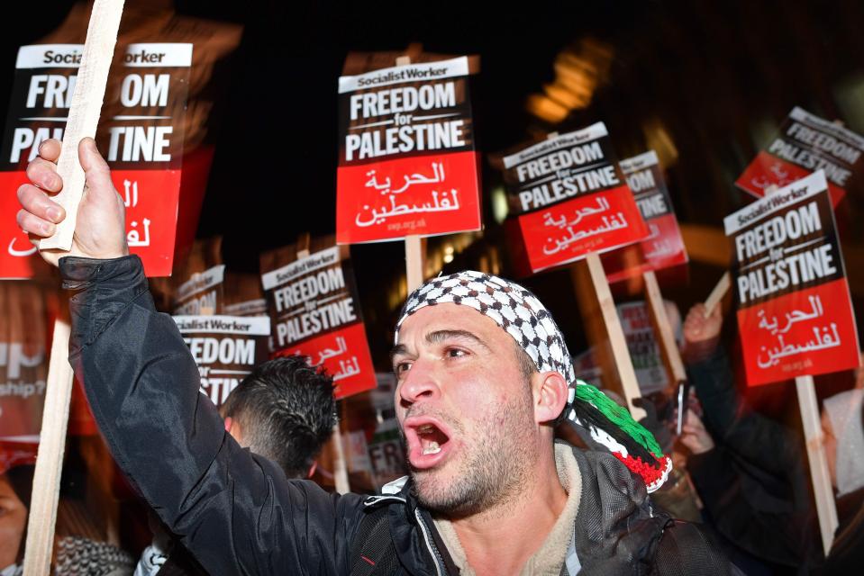  The protesters gathered in central London