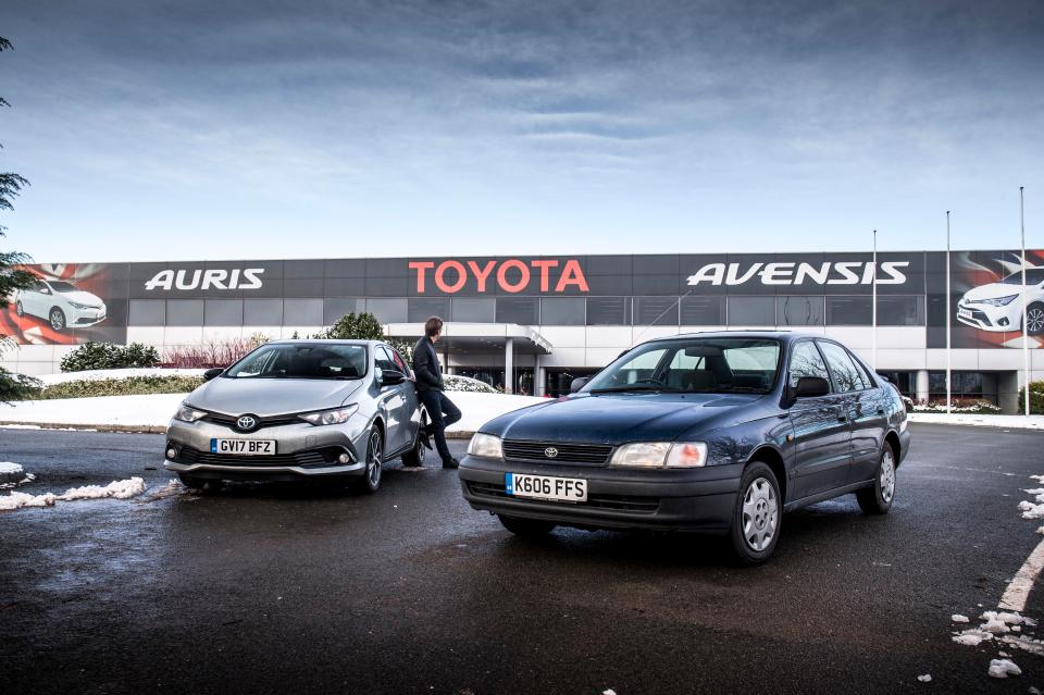  Old and new . . . the Carina next to the new Auris Hybrid