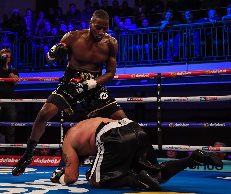 Okolie dropped him twice in the opening round before finishing him off in the second