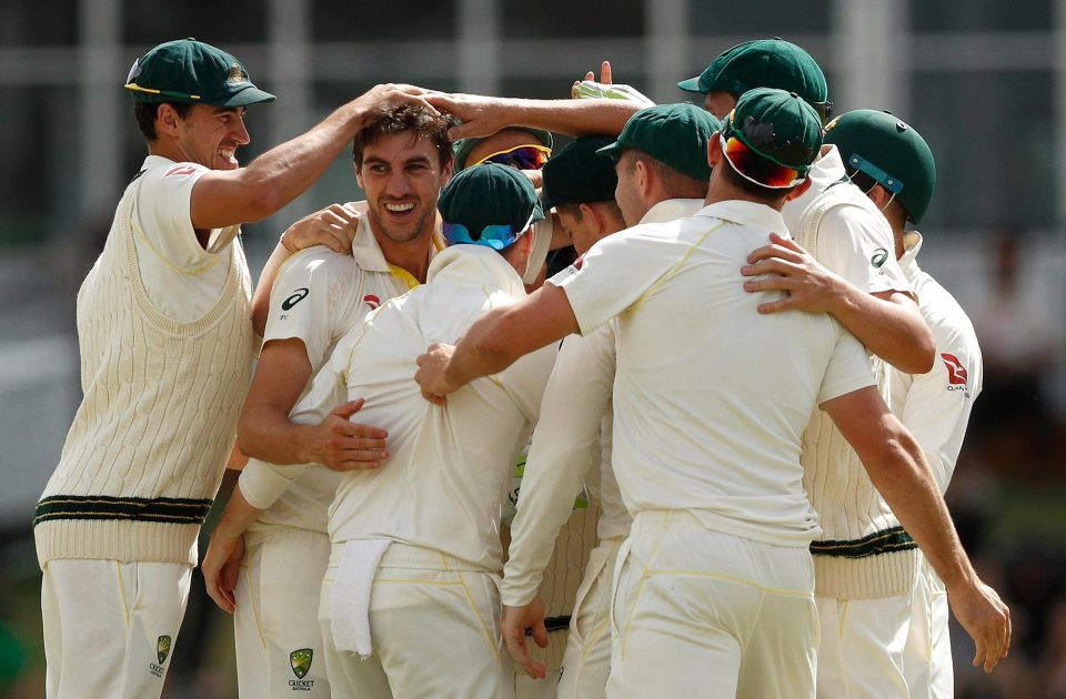  Pat Cummins celebrates after taking Stuart Broads wicket to leave Australia on the verge of victory