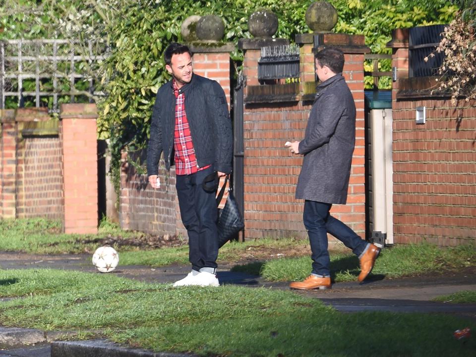  Ant McPartlin and best pal Declan Donnelly had a Christmas kickabout today outside the former's West London home