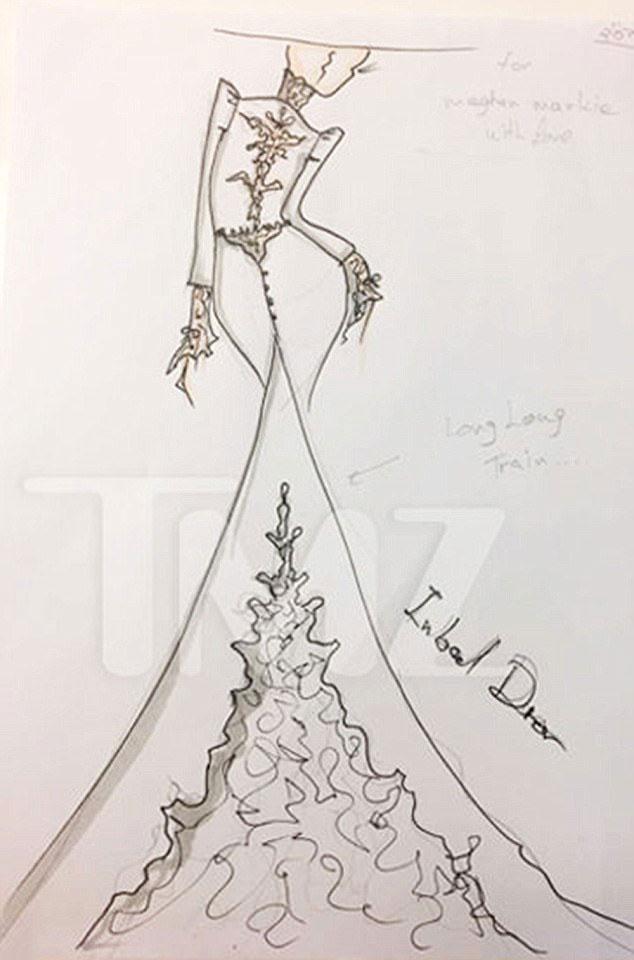  The second drawing shows the back of the dress complete with intricate lace