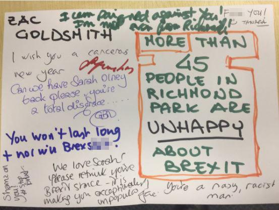  Tory MP Zac Goldsmith received this hate mail because he supports Brexit