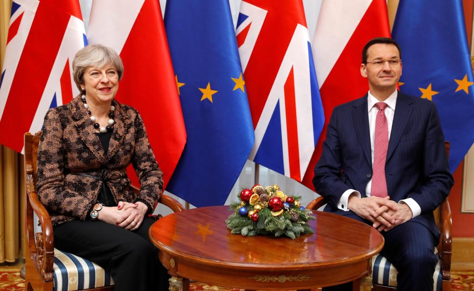  Theresa May in Poland today meeting the country's PM Mateusz Morwiecki