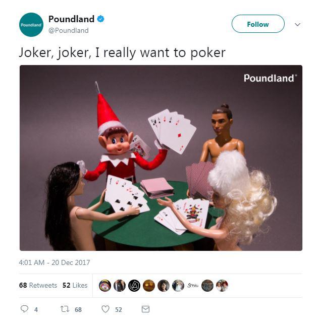 In another tweet the elf is seen playing cards with some naked dolls