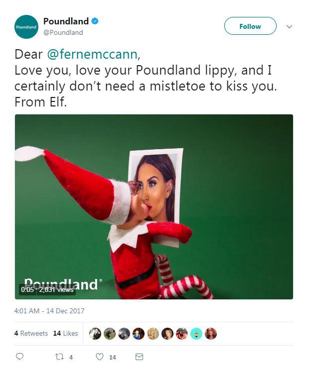 Elf also takes time to kiss a picture of TV presenter Ferne McCann