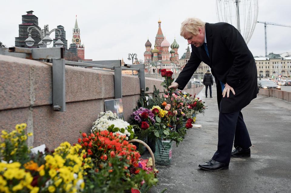  Mr Johnson also laid flowers at the site where Boris Nemtsov was killed