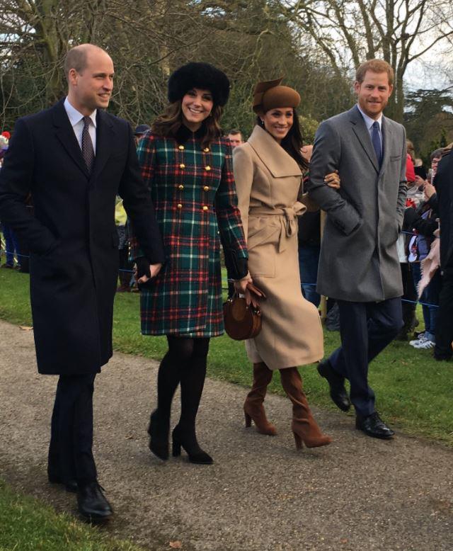  Prince William, Kate Middleton, Meghan Markle and Prince Harry at Sandringham on Christmas day