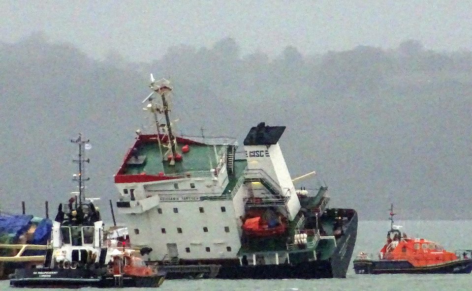 A coastguard vessel is now in attendance, and a tug and a lifeboat are at the scene