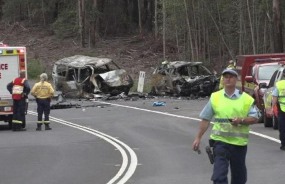  Shocking snaps show the two burnt cars in the aftermath of the crash