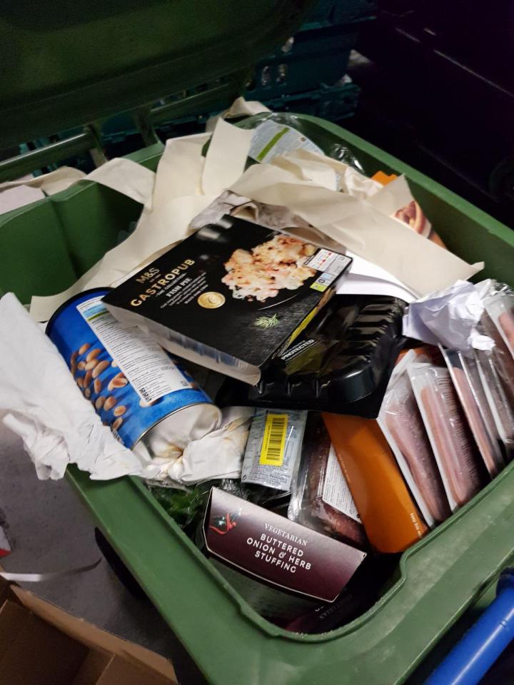 The items, including chicken fillets, whole birds, burgers, fruit and posh gastro meals, were seen being tipped into bin lorries