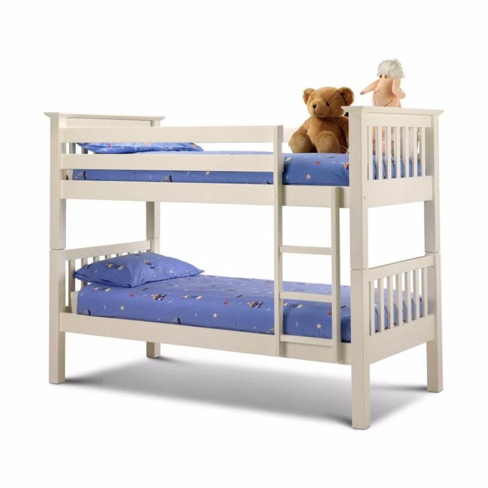 Julian Bowen soft white Barcelona bunk bed with Premier mattresses