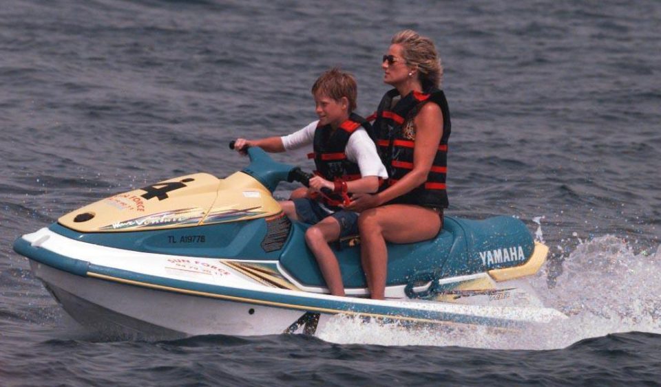  Always the action man, Harry takes control of a jetski during a 1997 holiday to St Tropez with his thrill-seeker mum Diana