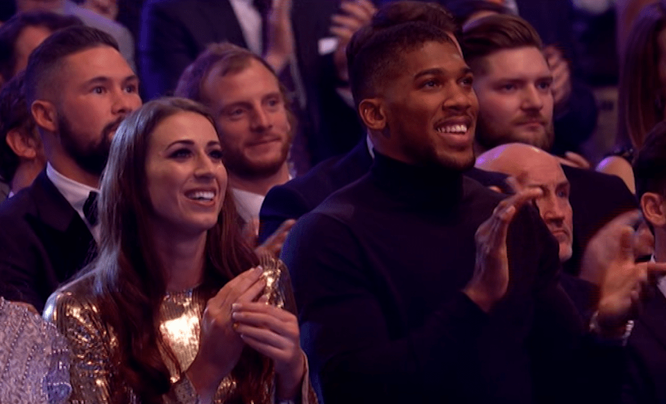  Anthony Joshua and fellow nominee Bianca Walkden look delighted as Sir Mo Farah is named SPOTY 2017 winner