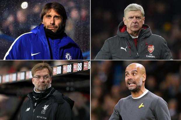 Antonio Conte, Arsene Wenger, Jurgen Klopp, Pep Guardiola