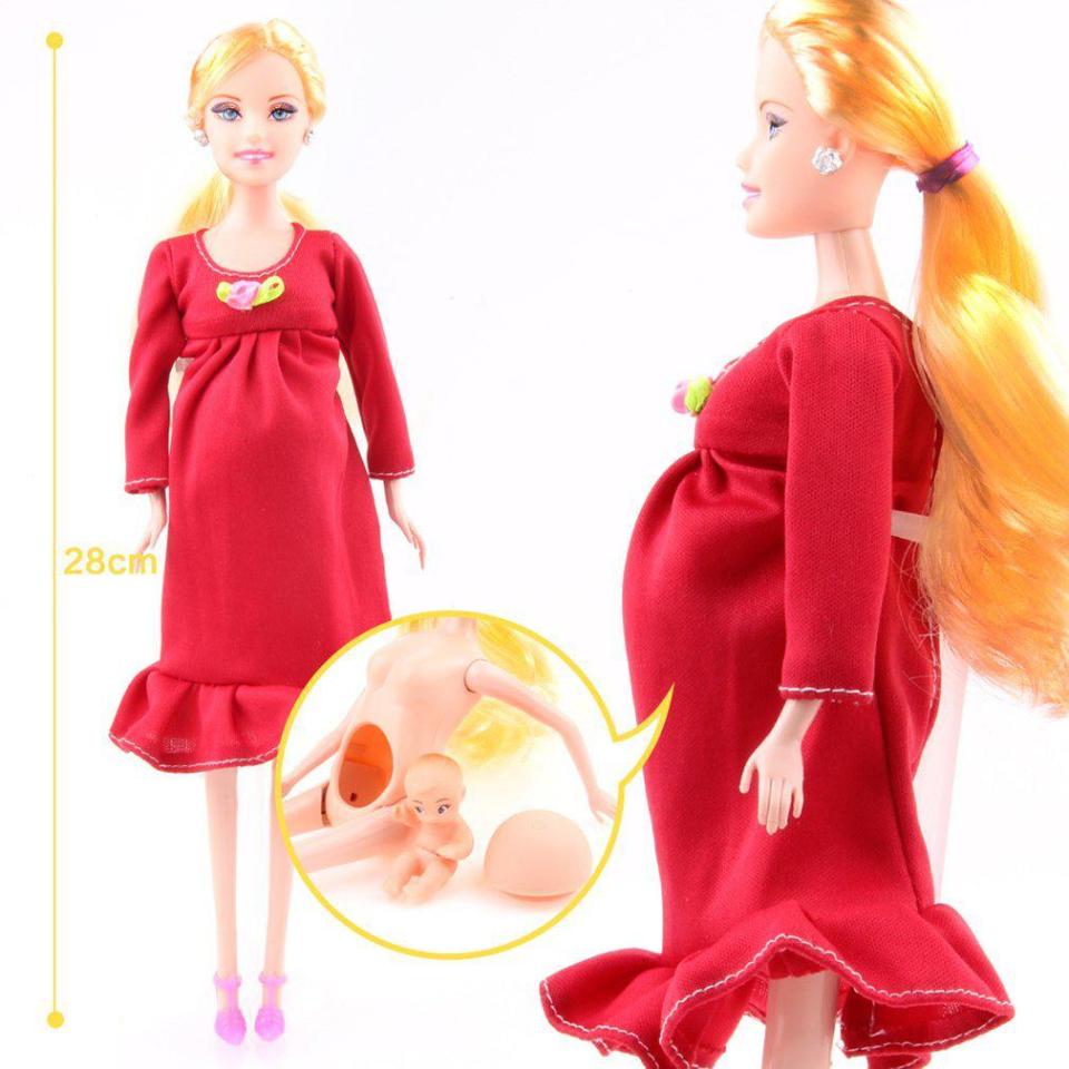 The doll has a removable baby bump with a toy baby inside