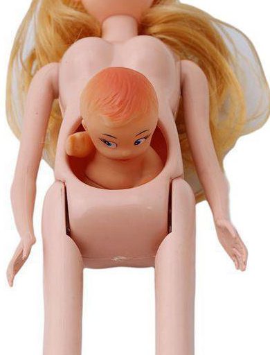 The baby can be fished out of inside the doll and then shoved back in again for a later birth