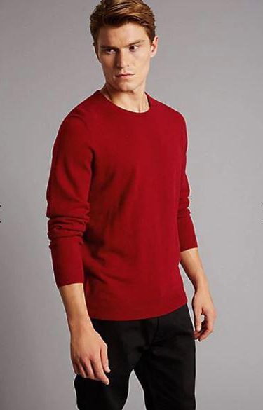  Not a novelty - this cashmere crewneck is a menswear staple and the red-hot hue is the colour of love