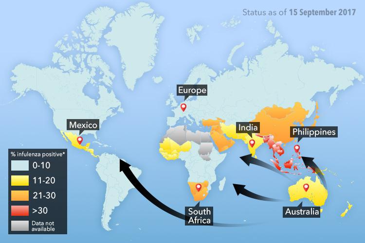 This map shows the relentless march of flu across the world 