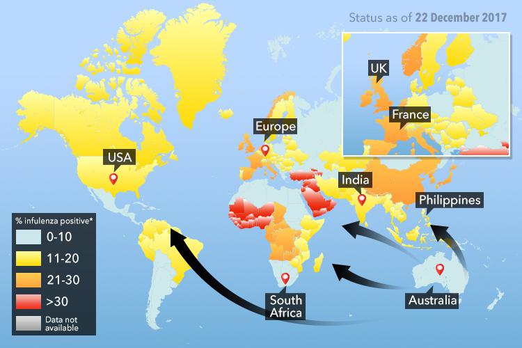 By the New Year the flu had engulfed the northern hemisphere 