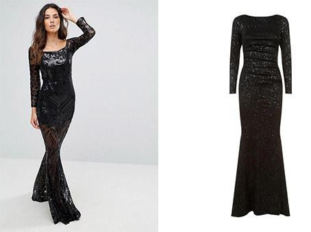  ASOS have released an identical £89.99 gown compared, pictured left, compared to Talbot Runhof's £1,270 sequin gown