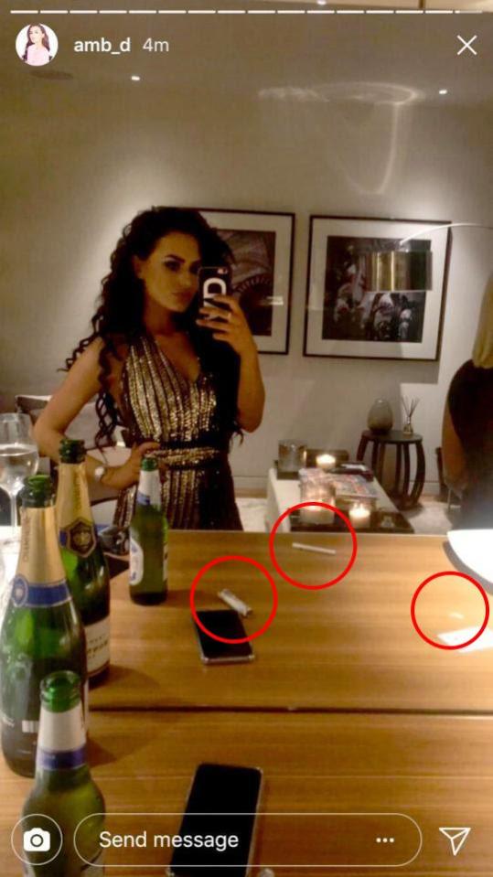  Amber Davies also posed for a picture that appeared to show a suspicious white powder in the shot