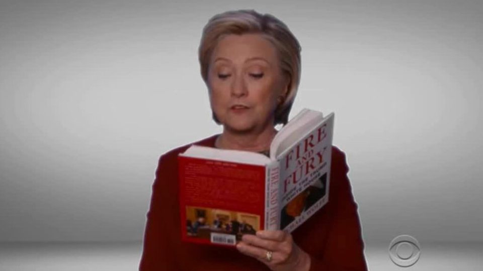  Hillary made a hilarious cameo at the Grammys reading from anti-Trump book Fire and Fury