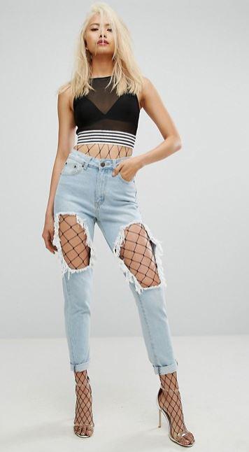  For a mere £38, you can get these pale blue jeans with an enormous rip exposing most of your thigh. Available at Asos