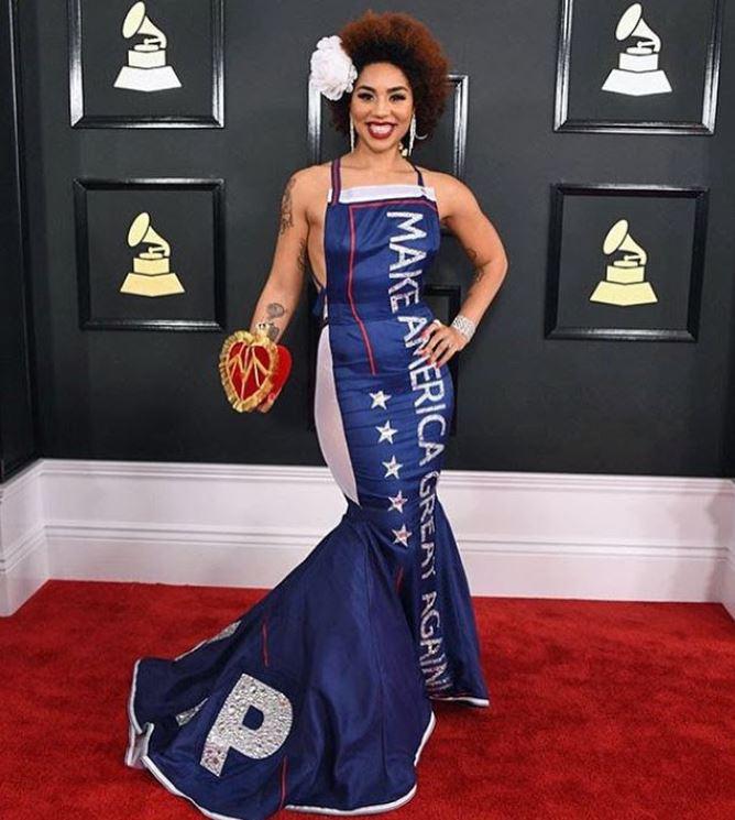  Joy wore a Trump supporting Make America Great Again dress to last years Grammy Awards