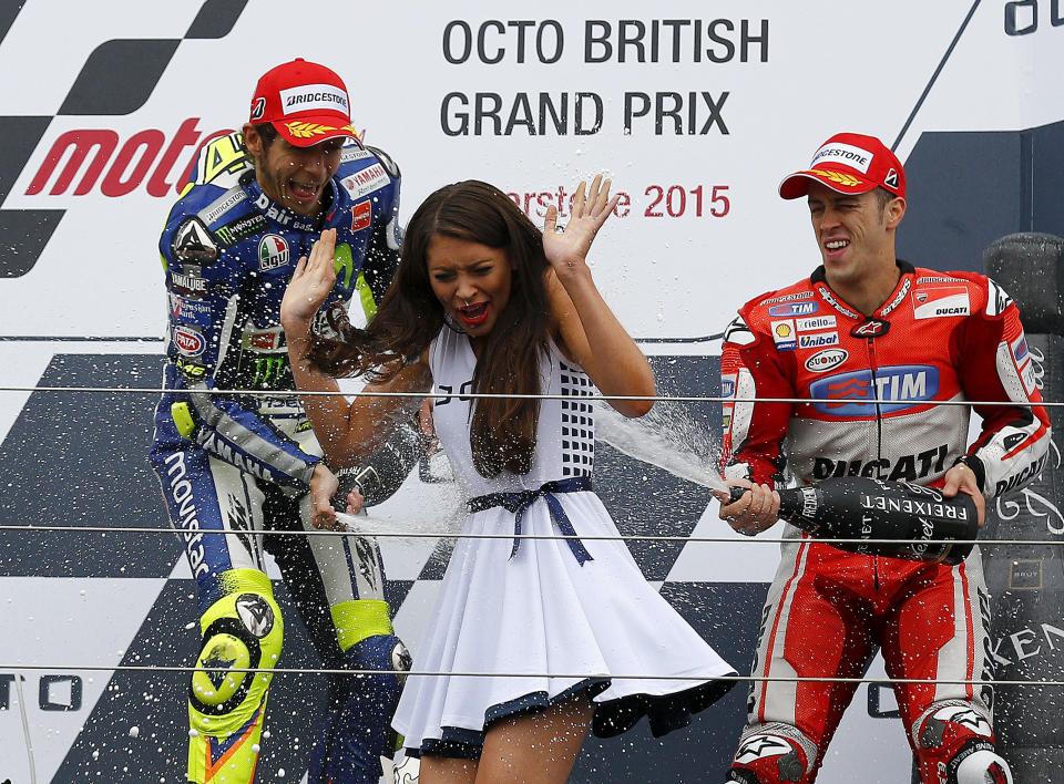  MotoGP star Valentino Rossi does the same at a race at Silverstone