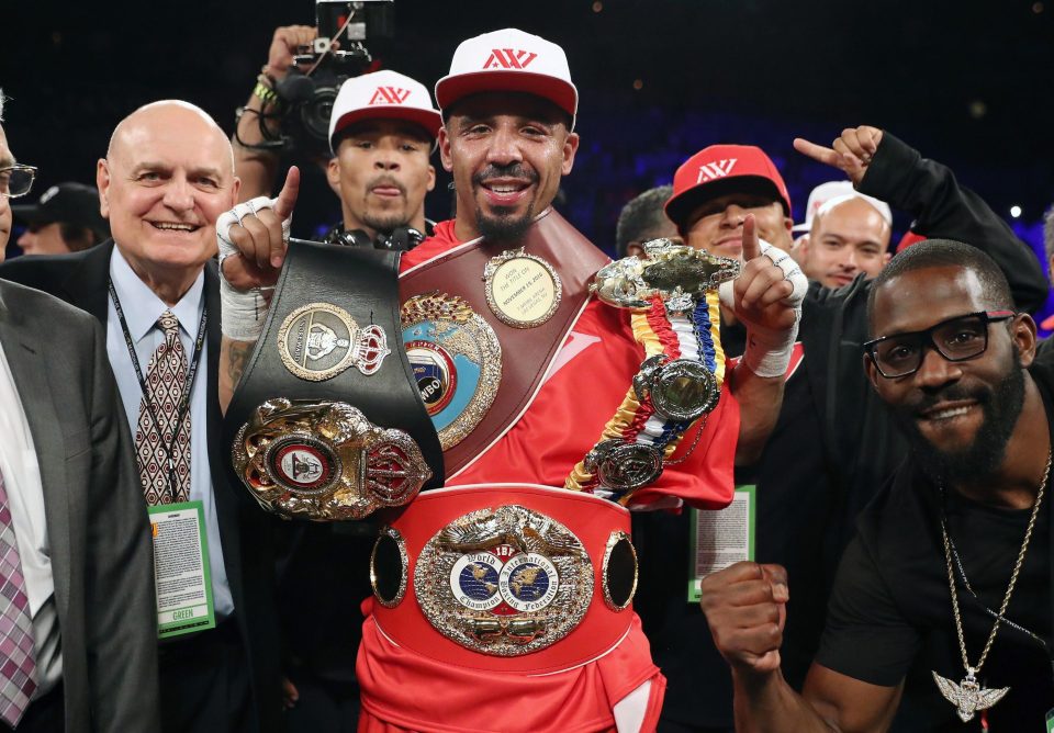 Andre Ward celebrates after his light heavyweight championship bout against Sergey Kovalev in June 2017