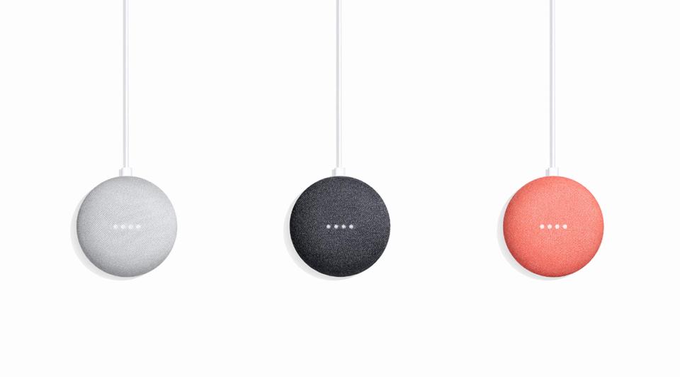  Google's Home Mini is a small disc-shaped pod that comes in a range of colours