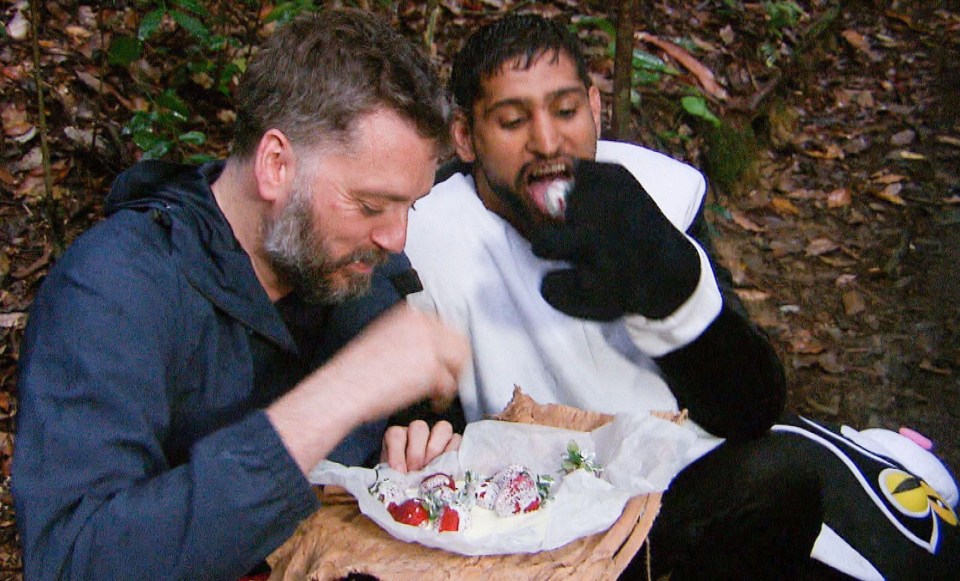 Khan and Iain Lee scoff strawberries behind fellow campers’ back in ‘I’m a Celebrity… Get Me Out Of Here!’