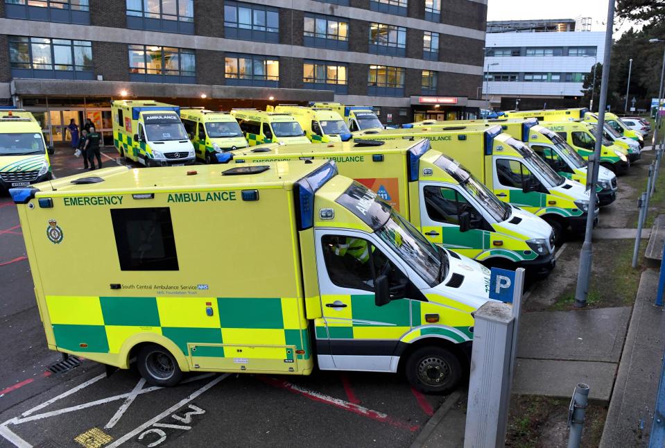  Waiting time . . . ambulances queued at the Queen Alexandra Hospital on Sunday