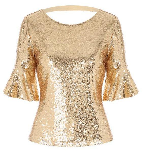  Stand out from the crowd in this flared sequin top. Available in gold and navy, the price has been cut from £35 to a purse-friendly £16 - a saving of 54 per cent