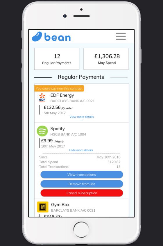 Bean will highlight where you can save money on your bills