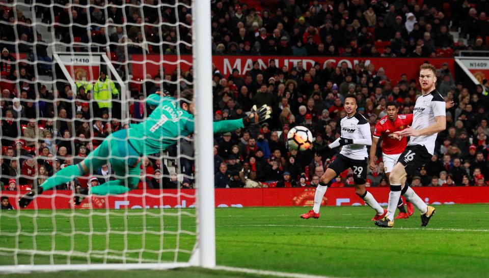  Marcus Rashford's strike smashed the post with Scott Carson beaten