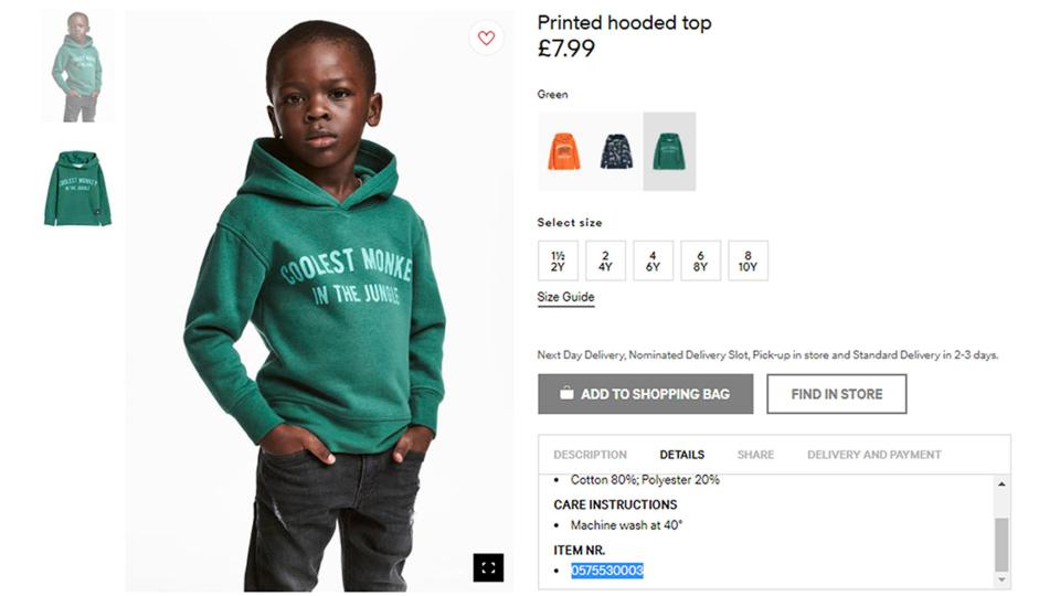  Liam modelled a green H&M hoodie with the slogan 'coolest monkey in the jungle'