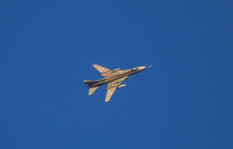  A fighter jet of the Assad regime is seen over besieged Eastern Ghouta