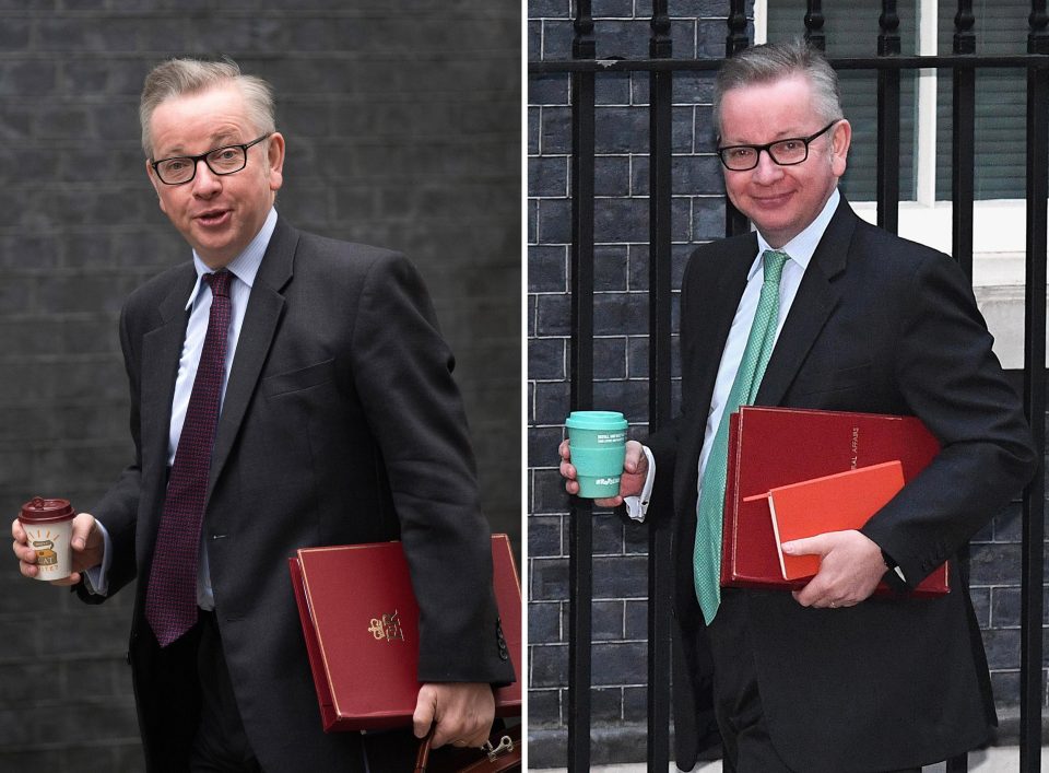 Michael Gove was spotted clutching a disposable cup before swapping it for a re-usable alternative