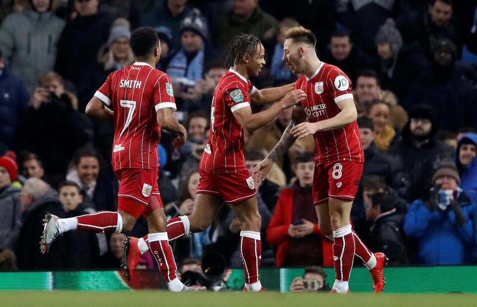  Bristol City celebrate Bobby Reid's penalty opener