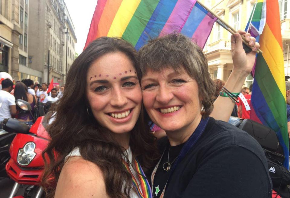 Julia with her mum, Lorna, at a Pride parade