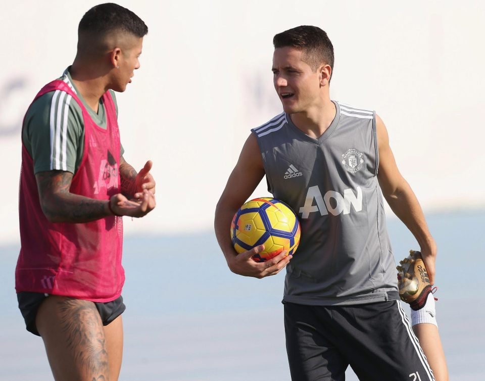  Ander Herrera, pictured with Marcos Rojo (left) shared the footage on his Instagram story