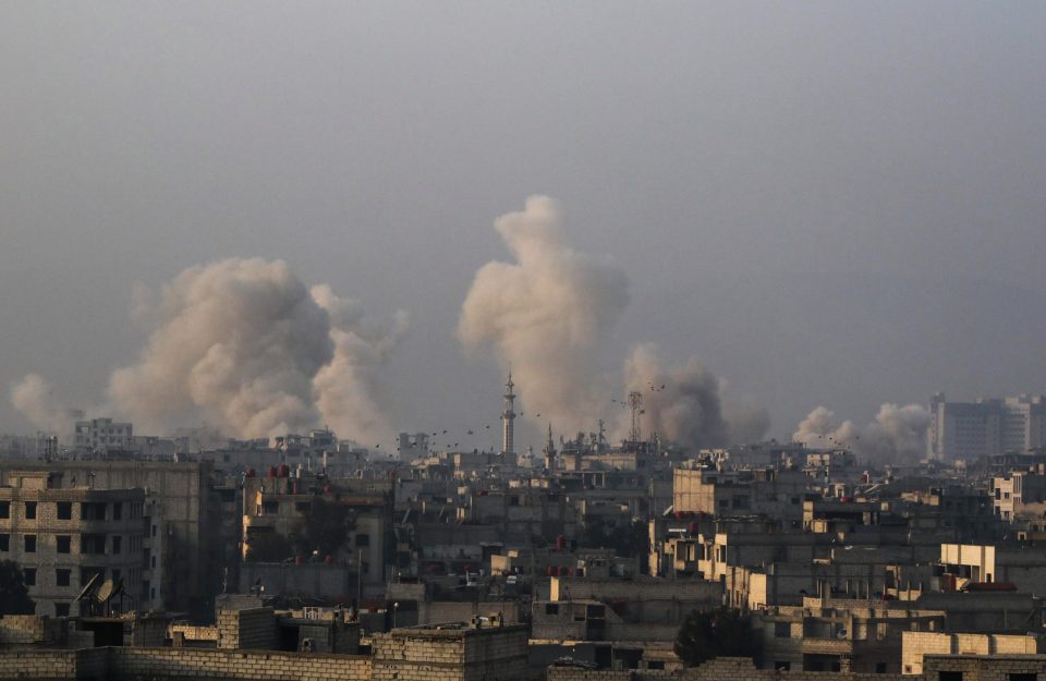  Smoke rises after an airstrike carried out by the warplanes of Assad Regime in besieged Eastern Ghouta in Damascus, Syria