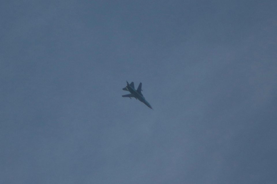  A fighter jet of Assad regime is seen over the de-escalation zone of Arbin town